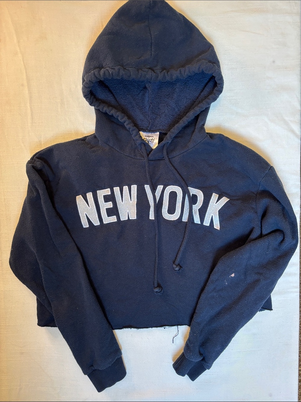 NEW YORK Navy Cropped Hoodie